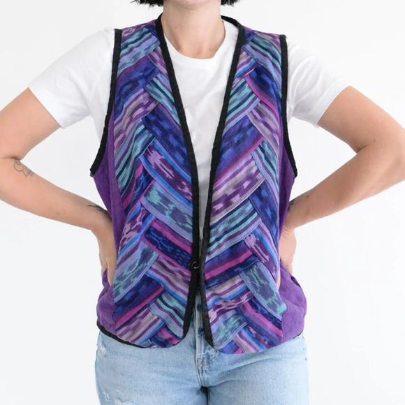 World Folk Art Imports Purple Aztec 100% Cotton Handmade Sleeveless Vest  LG - Picture 2 of 11